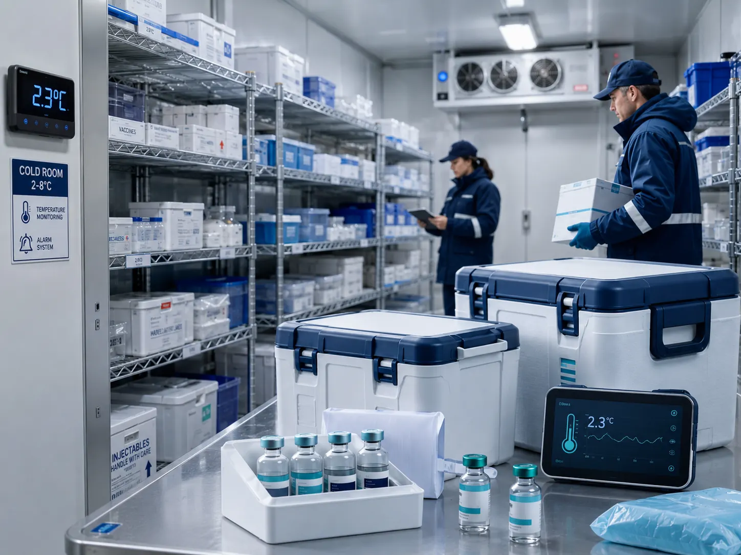 Cold-chain pharmaceutical logistics and temperature-controlled handling concept